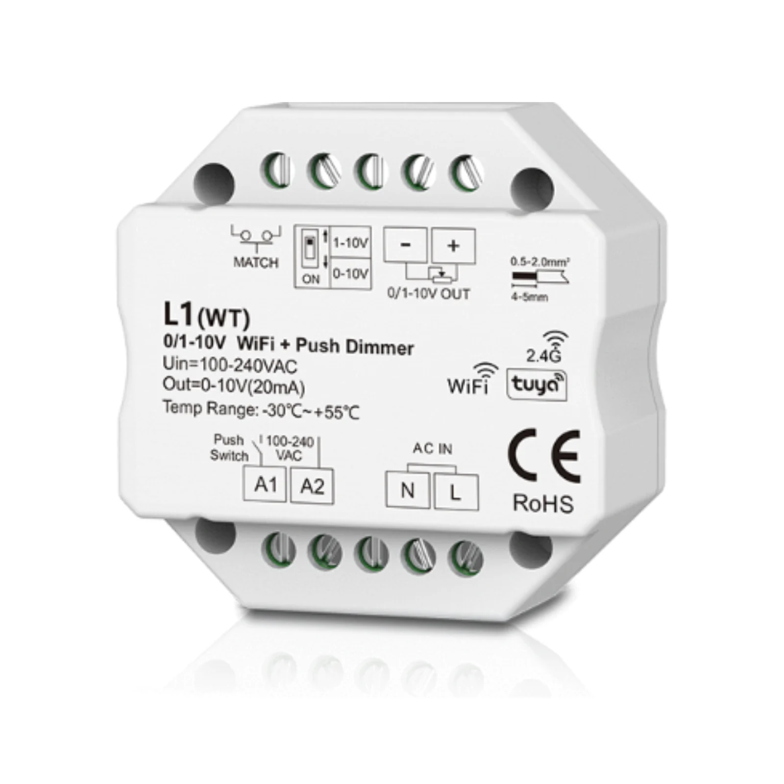 VE-AD01-WF 1-Channel 0/1-10V Wi-Fi & RF Dimmer, manufactured by Skydance (L1(WT))